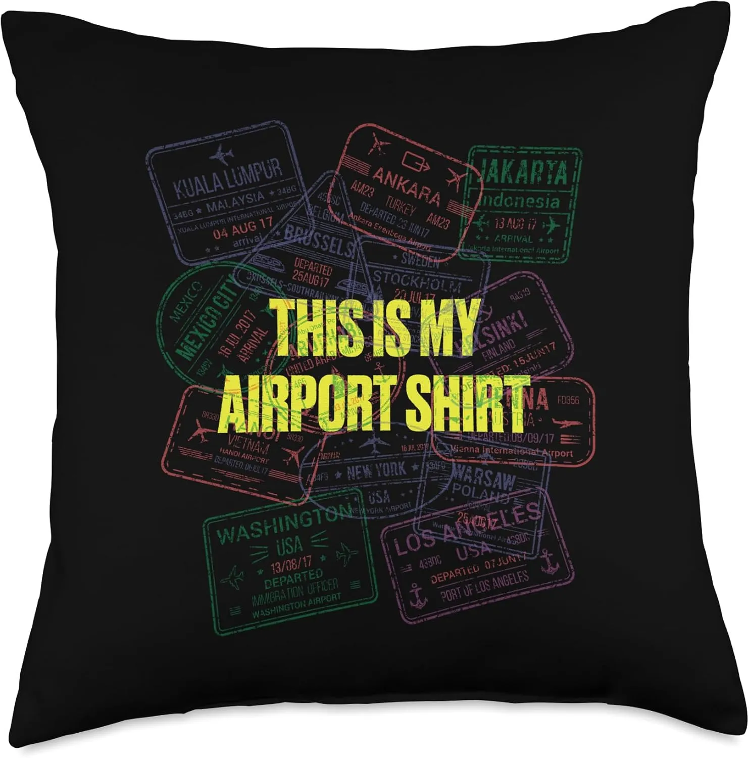 My Airport Shirt Airplane Aircraft Travel Throw Pillow, 18x18, Multicolor