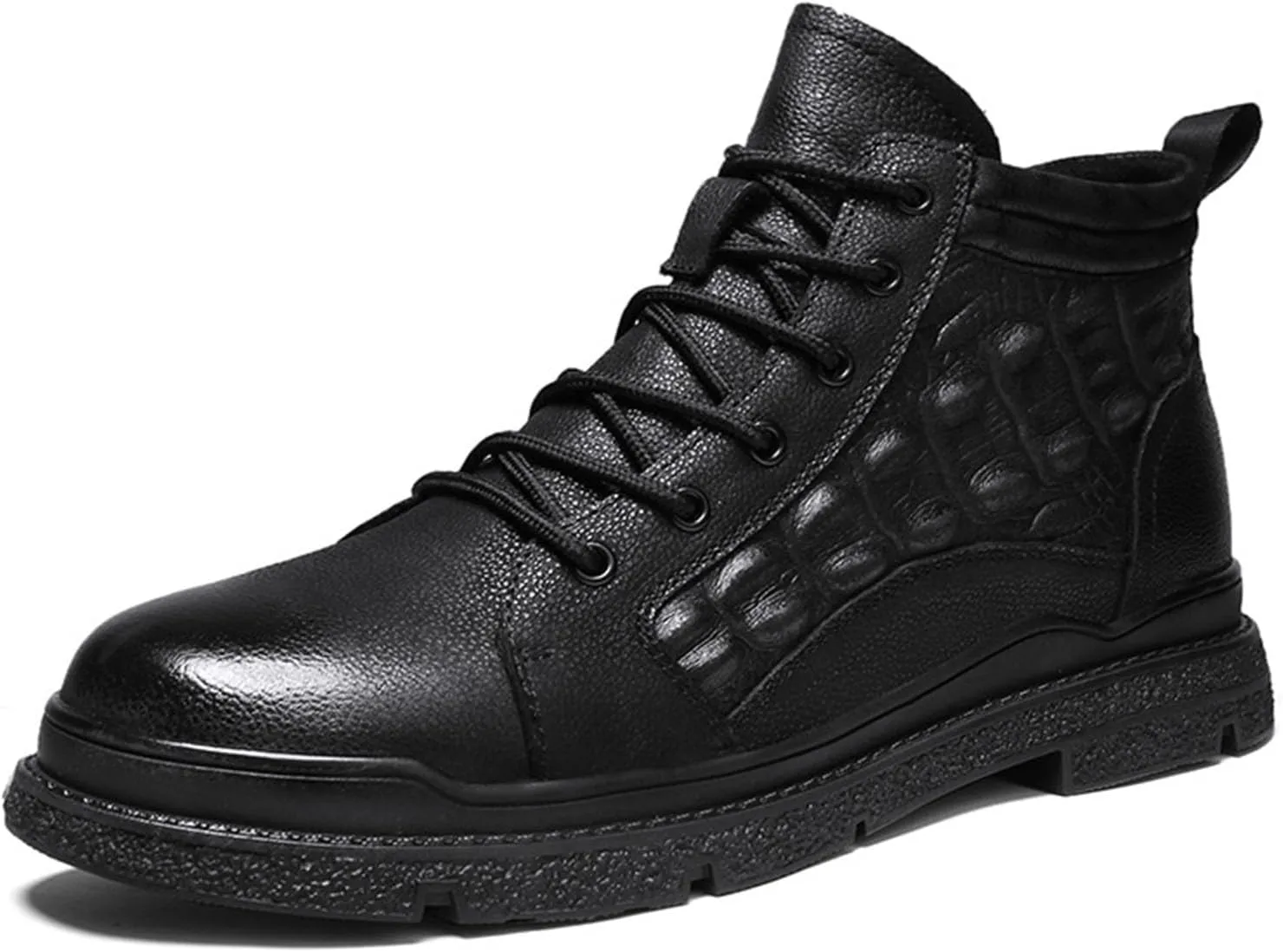 Myallfeet Men's Handmade Embossed Cowhide Patterned Anti Slip Ankle Boots Fashionable, Comfortable, And Warm Lace Up Leather Boots