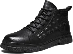 Myallfeet Men's Handmade Embossed Cowhide Patterned Anti Slip Ankle Boots Fashionable, Comfortable, And Warm Lace Up Leather Boots