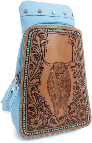 Myra Bag Sling Bag for Women - Western Upcycled Leather Crossbody Handbag Blue