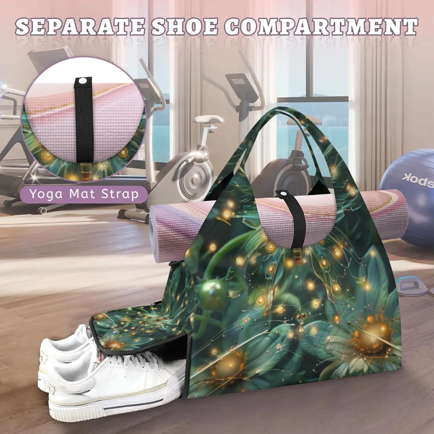 Mysterious Butterfly Night Gym Bag Yoga Mat Tote for Women with Shoes Compartment Lightweight Duffle Travel Carrier Wet Dry Storage Pockets Adjustable Pilates Mats Shoulder Bags for Sport Swim