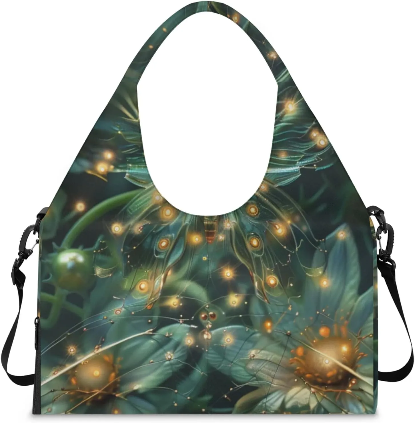Mysterious Butterfly Night Gym Bag Yoga Mat Tote for Women with Shoes Compartment Lightweight Duffle Travel Carrier Wet Dry Storage Pockets Adjustable Pilates Mats Shoulder Bags for Sport Swim