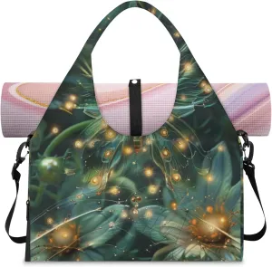 Mysterious Butterfly Night Gym Bag Yoga Mat Tote for Women with Shoes Compartment Lightweight Duffle Travel Carrier Wet Dry Storage Pockets Adjustable Pilates Mats Shoulder Bags for Sport Swim