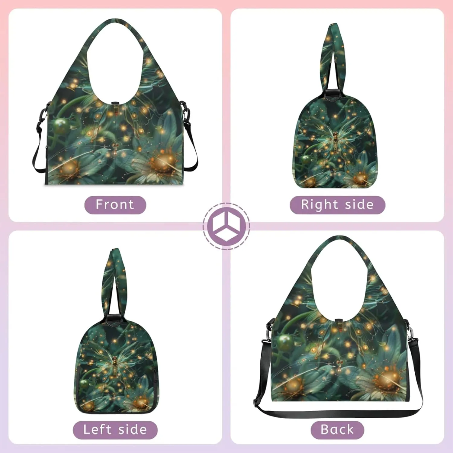 Mysterious Butterfly Night Gym Bag Yoga Mat Tote for Women with Shoes Compartment Lightweight Duffle Travel Carrier Wet Dry Storage Pockets Adjustable Pilates Mats Shoulder Bags for Sport Swim