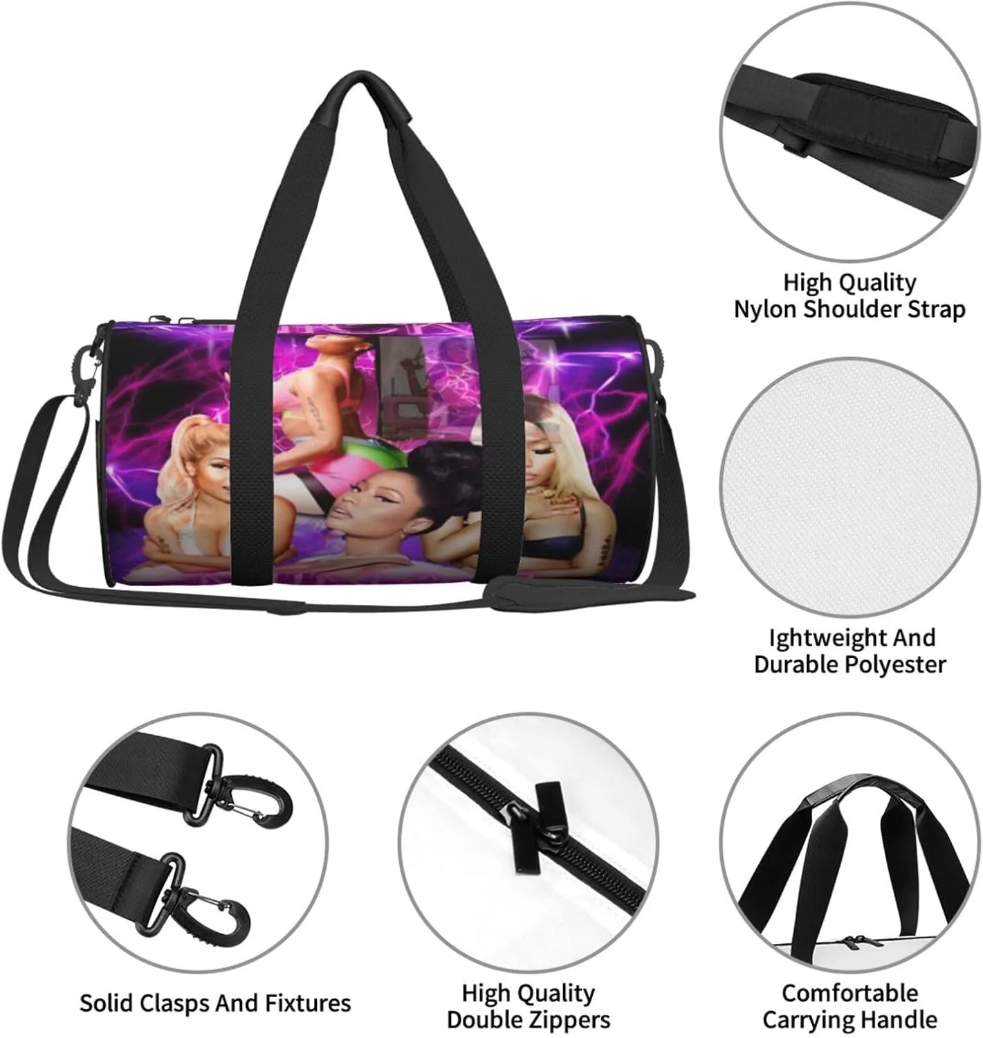 N-icki Minaj Sport Duffel Bag,Travel Duffle Bag Sports Gym Bag,Tote Weekender Bag for Women Men Business Trip