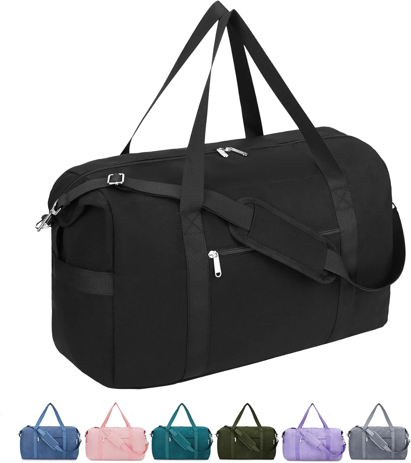 Narwey Carry on luaggage 22x14x9 Airlines Approved Foldable Carry on Bag Travel Duffel Packable Duffle with Wet Pocket Overnight for Women and Men 40L (Black)