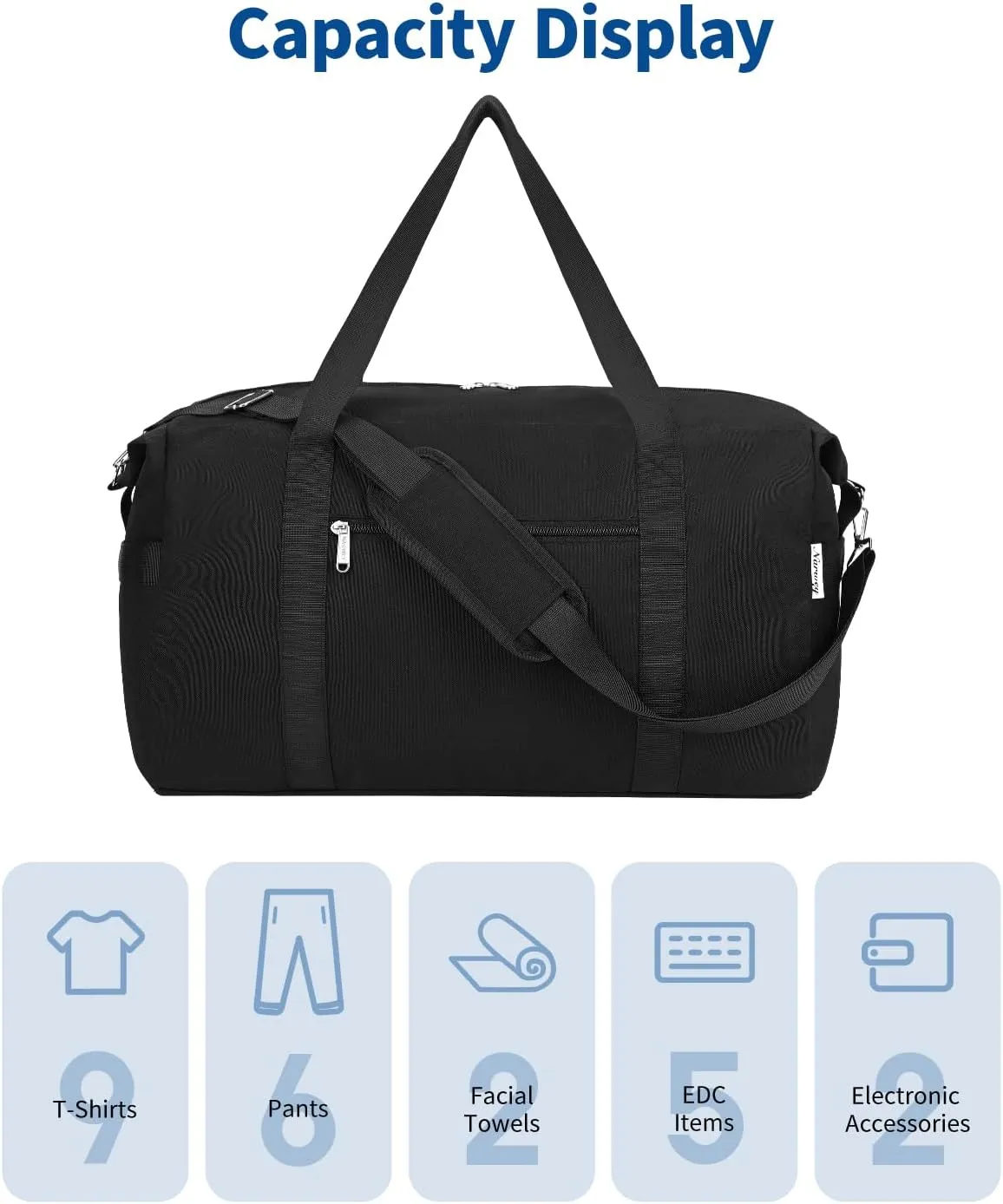 Narwey Carry on luaggage 22x14x9 Airlines Approved Foldable Carry on Bag Travel Duffel Packable Duffle with Wet Pocket Overnight for Women and Men 40L (Black)
