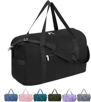 Narwey Carry on luaggage 22x14x9 Airlines Approved Foldable Carry on Bag Travel Duffel Packable Duffle with Wet Pocket Overnight for Women and Men 40L (Black)