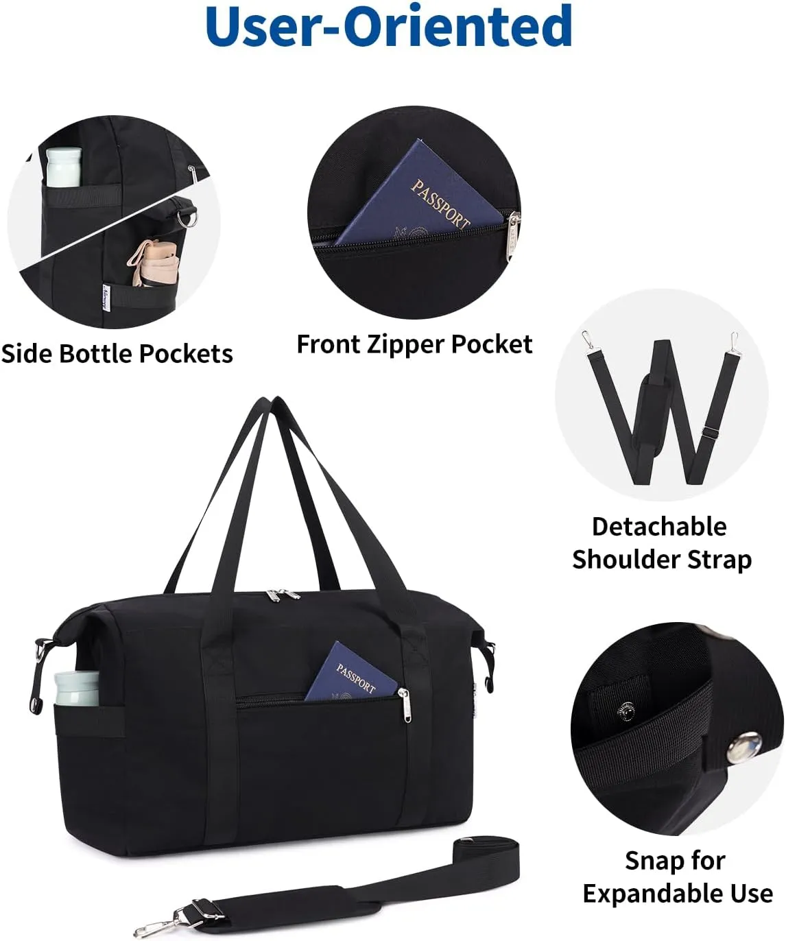 Narwey Carry on luaggage 22x14x9 Airlines Approved Foldable Carry on Bag Travel Duffel Packable Duffle with Wet Pocket Overnight for Women and Men 40L (Black)