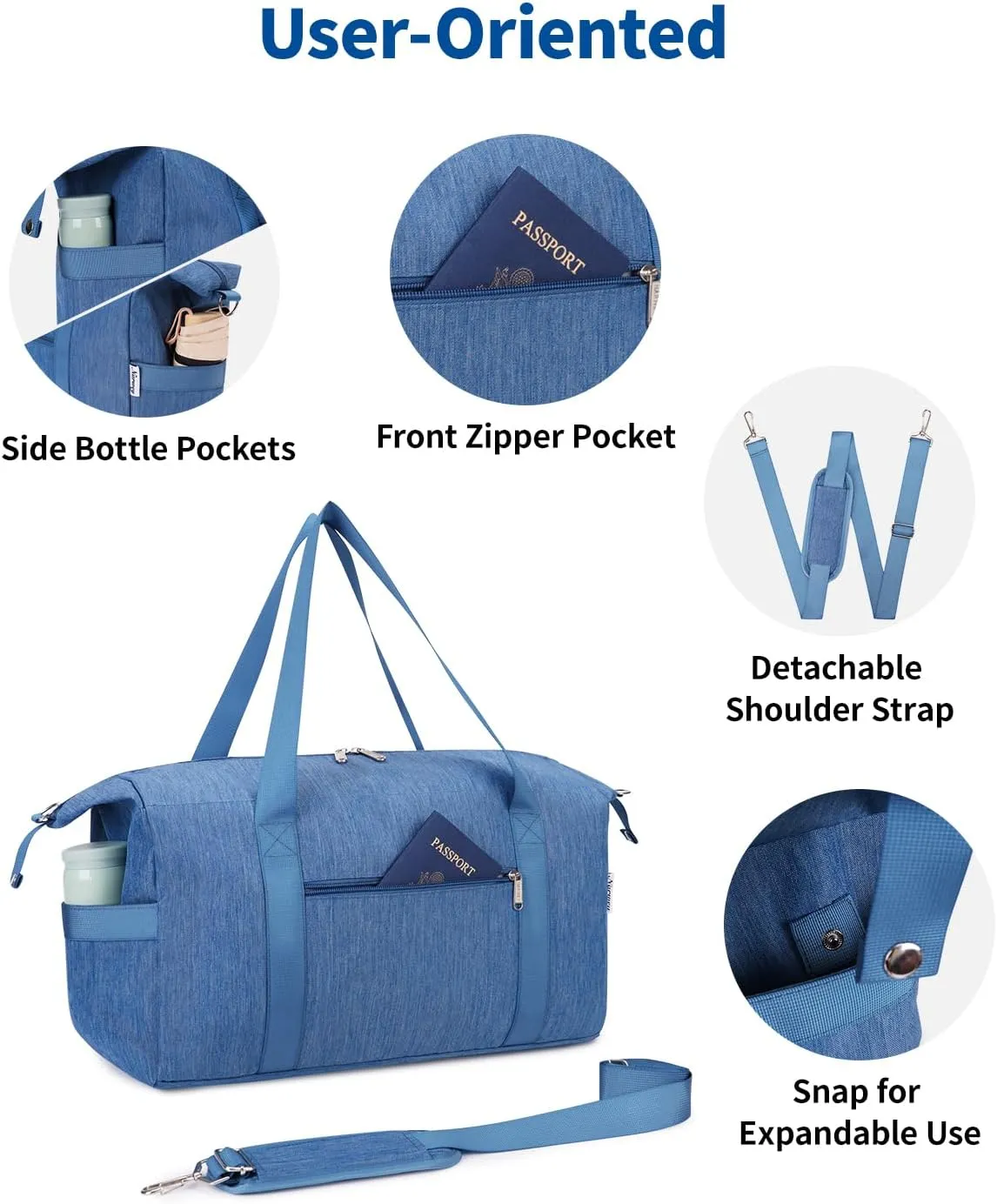 Narwey Carry on luaggage 22x14x9 Airlines Approved Foldable Carry on Bag Travel Duffel Packable Duffle with Wet Pocket Overnight for Women and Men 40L (Navy Blue)