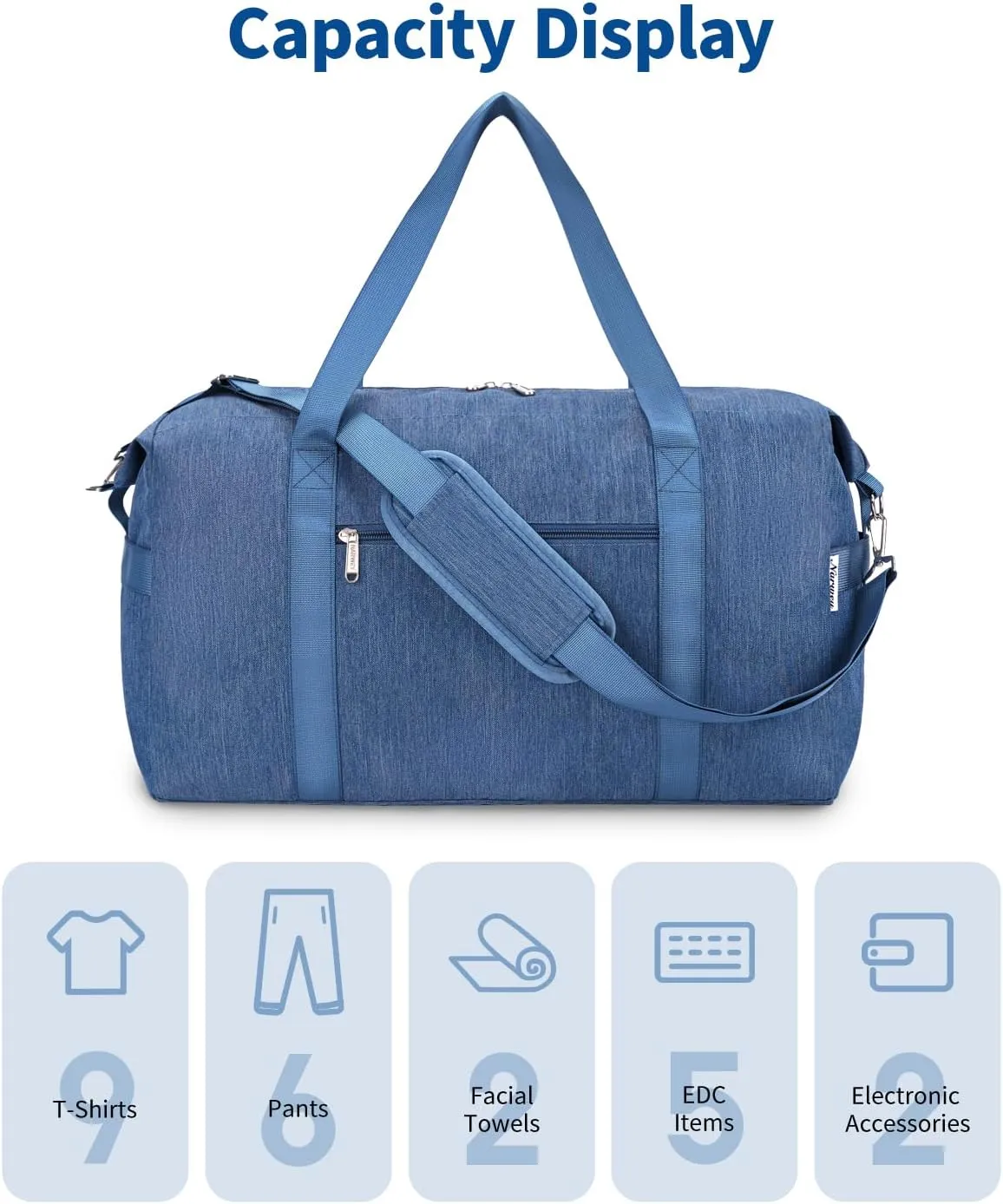 Narwey Carry on luaggage 22x14x9 Airlines Approved Foldable Carry on Bag Travel Duffel Packable Duffle with Wet Pocket Overnight for Women and Men 40L (Navy Blue)