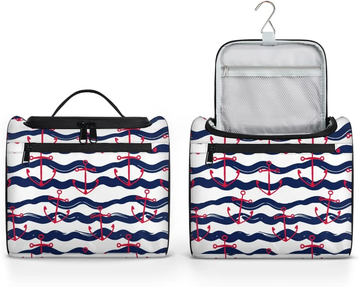 Nautical Anchor Large Travel Toiletry Bag for Women, Travel Organizer for Toiletries, Waterproof Makeup Cosmetic Bag with Handle