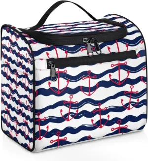 Nautical Anchor Large Travel Toiletry Bag for Women, Travel Organizer for Toiletries, Waterproof Makeup Cosmetic Bag with Handle
