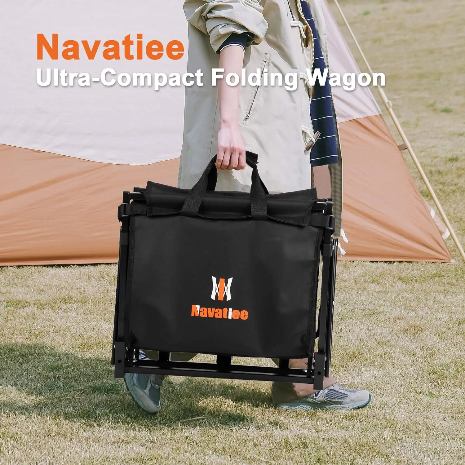Navatiee 140L Wagon Cart Foldable, Large Capacity Collapsible Wagon with Smallest Folding Design, Utility Grocery Cart for Camping Shopping Sports, Black