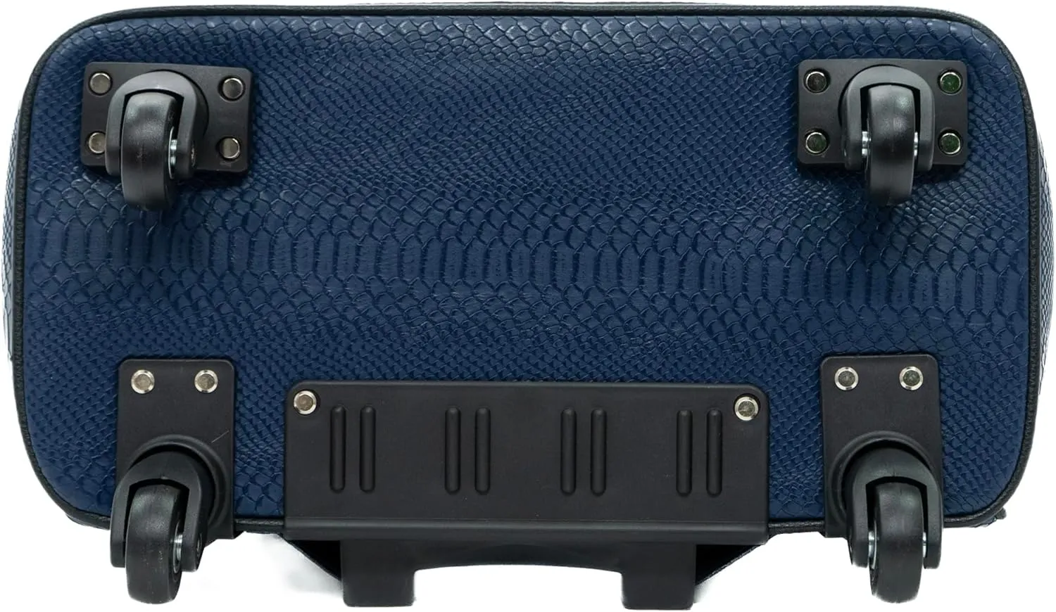 Navy Blue Rolling Laptop Bag for Women – 17.3" Snakeskin-Embossed PU Leather Wheeled Briefcase – Stylish Business Travel Tote with 4 Spinner Wheels for Work, Meetings, and Commute
