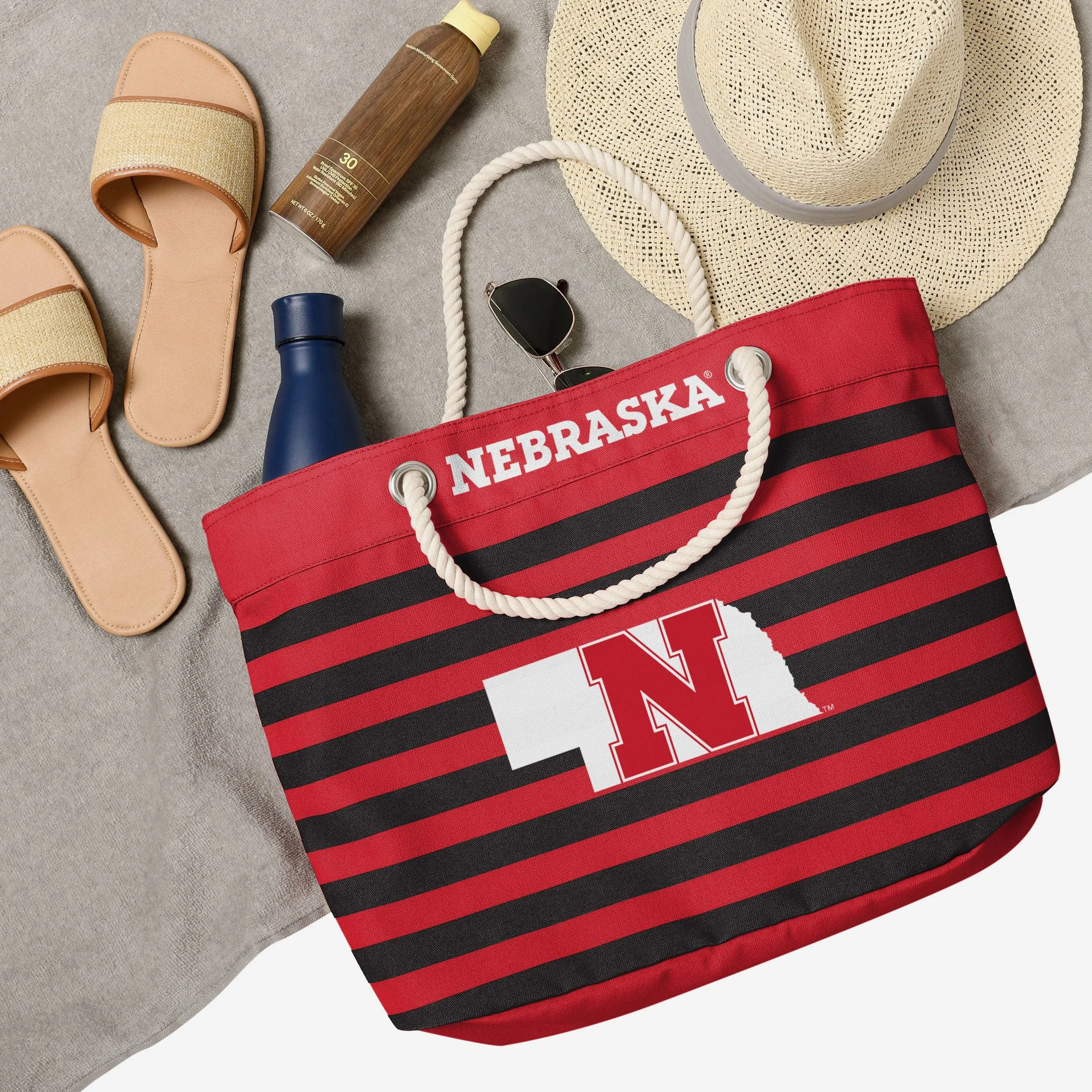 Nebraska Cornhuskers Nautical Stripe Tote Bag