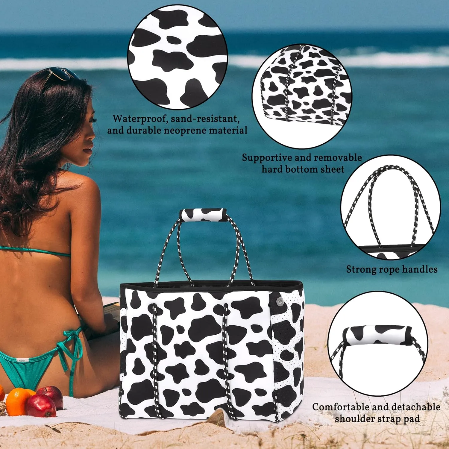 Neoprene Tote Bag - Large Travel Beach Pool Gym Handbag for Women & Men