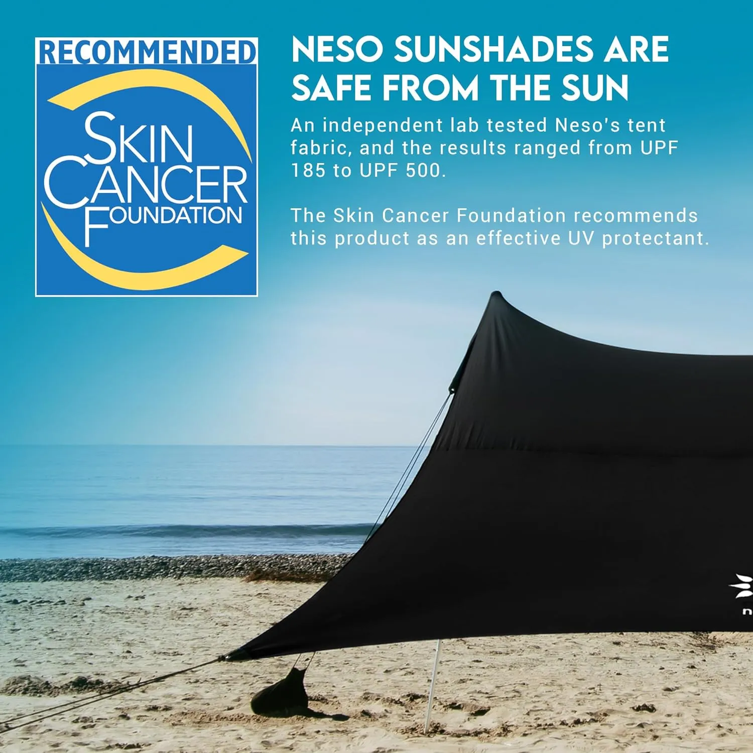 Neso Gigante - Portable Beach Tent - Ideal to Enjoy with Family and Friends - UPF 50 , Water-Resistant, and Lightweight - Black, 11' x 11'