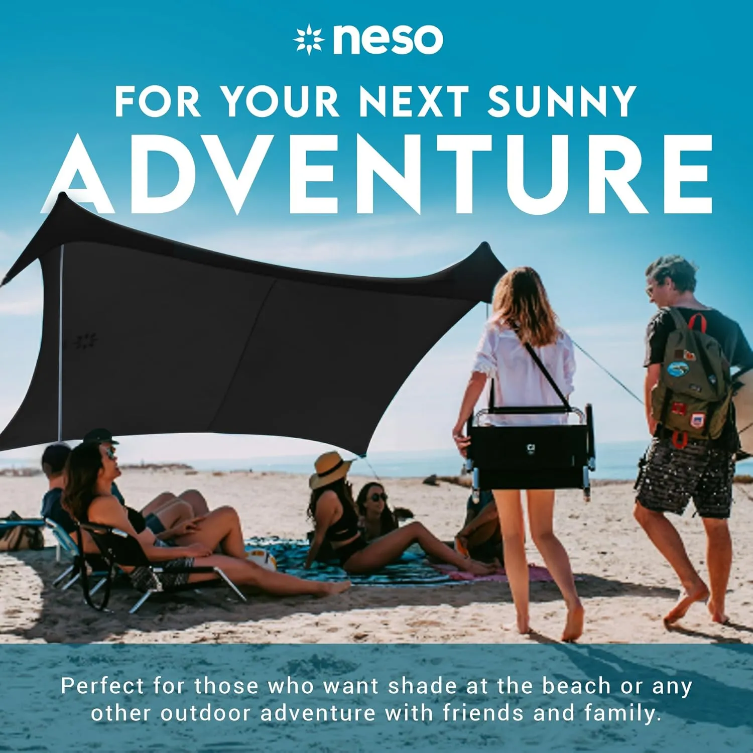 Neso Gigante - Portable Beach Tent - Ideal to Enjoy with Family and Friends - UPF 50 , Water-Resistant, and Lightweight - Black, 11' x 11'