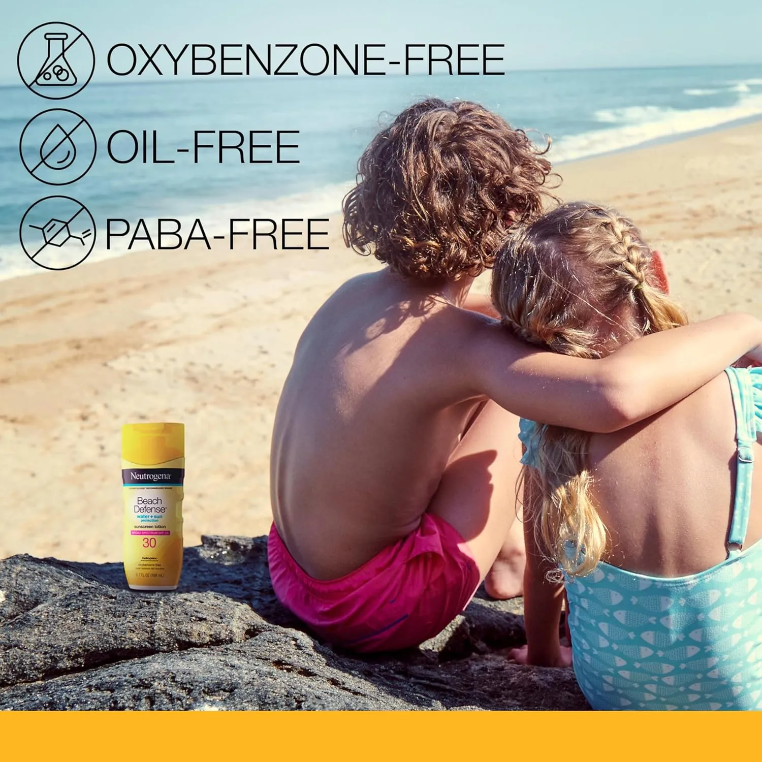 Neutrogena Sunscreen Lotion Beach Defense SPF 30, 6.7 fl oz, Face and Body Sunscreen, Oil Free, Fast Absorbing, Oxybenzone Free Sun Care