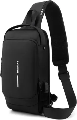 New Carbon Fiber Streamline Anti-Theft Sling Bag, Anti Theft Crossbody Bag, Waterproof USB Port Sport Shoulder Bag for Outdoor Work Hiking Running Sport Travel Bag (Pure black)
