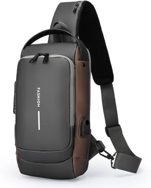 New Carbon Fiber Streamline Anti-Theft Sling Bag, Anti Theft Crossbody Charging Bag, Waterproof Cross Chest Bag for Men
