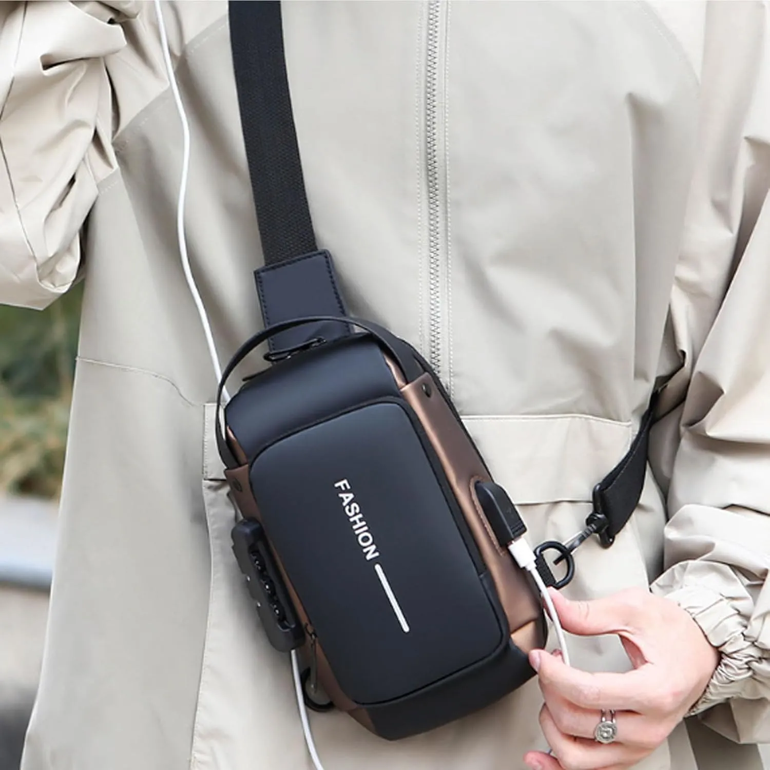New Carbon Fiber Streamline Anti-Theft Sling Bag, Sport Waterproof Shoulder Bag, For Daily Trips, Commutes