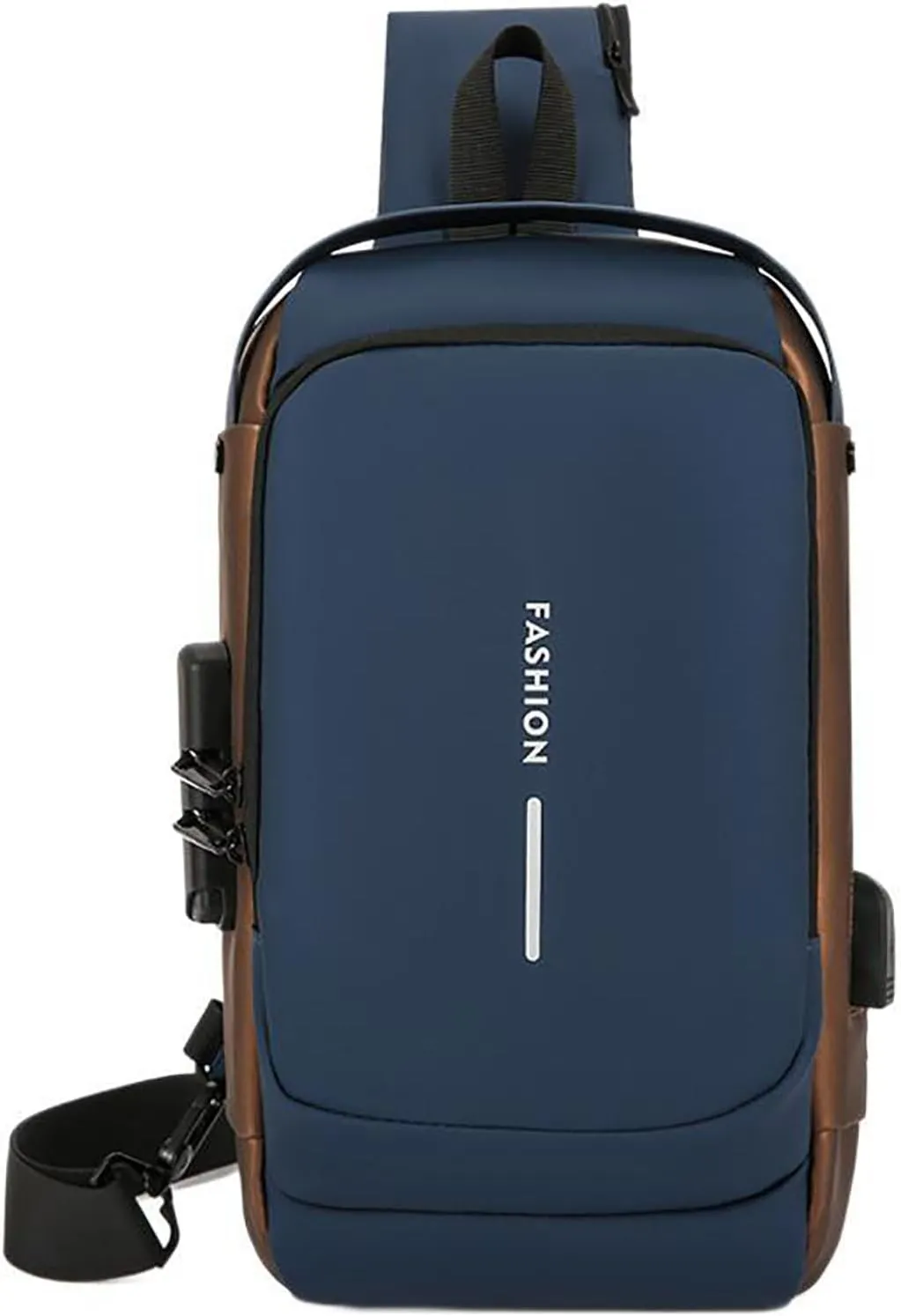 New Carbon Fiber Streamline Anti-Theft Sling Bag, Usb Charging Sport Sling, Waterproof Shoulder Backpack (Blue-A)
