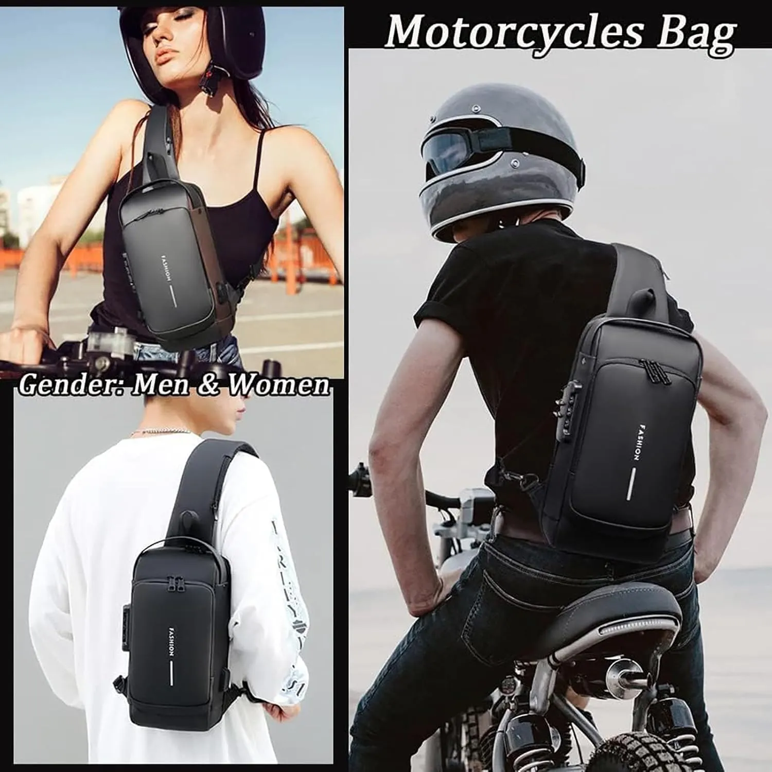 New Carbon Fiber Streamline Anti-Theft Sling Bag, Usb Charging Sport Sling, Waterproof Shoulder Backpack (Blue-A)