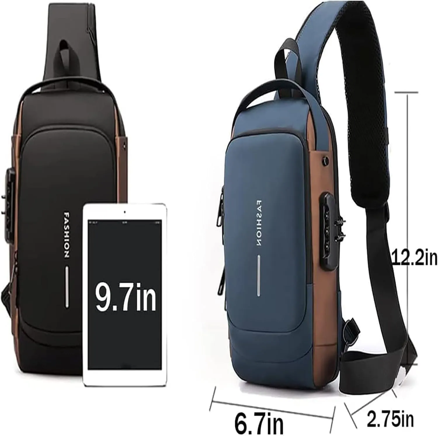 New Carbon Fiber Streamline Anti-Theft Sling Bag, Usb Charging Sport Sling, Waterproof Shoulder Backpack (Blue-A)