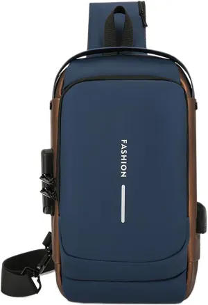 New Carbon Fiber Streamline Anti-Theft Sling Bag, Usb Charging Sport Sling, Waterproof Shoulder Backpack (Blue-A)