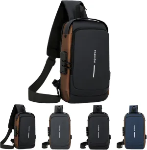 New Carbon Fiber Streamline Anti-Theft Sling Bag, Waterproof USB Charging Sport Sling Anti Theft Shoulder Backpack (A)