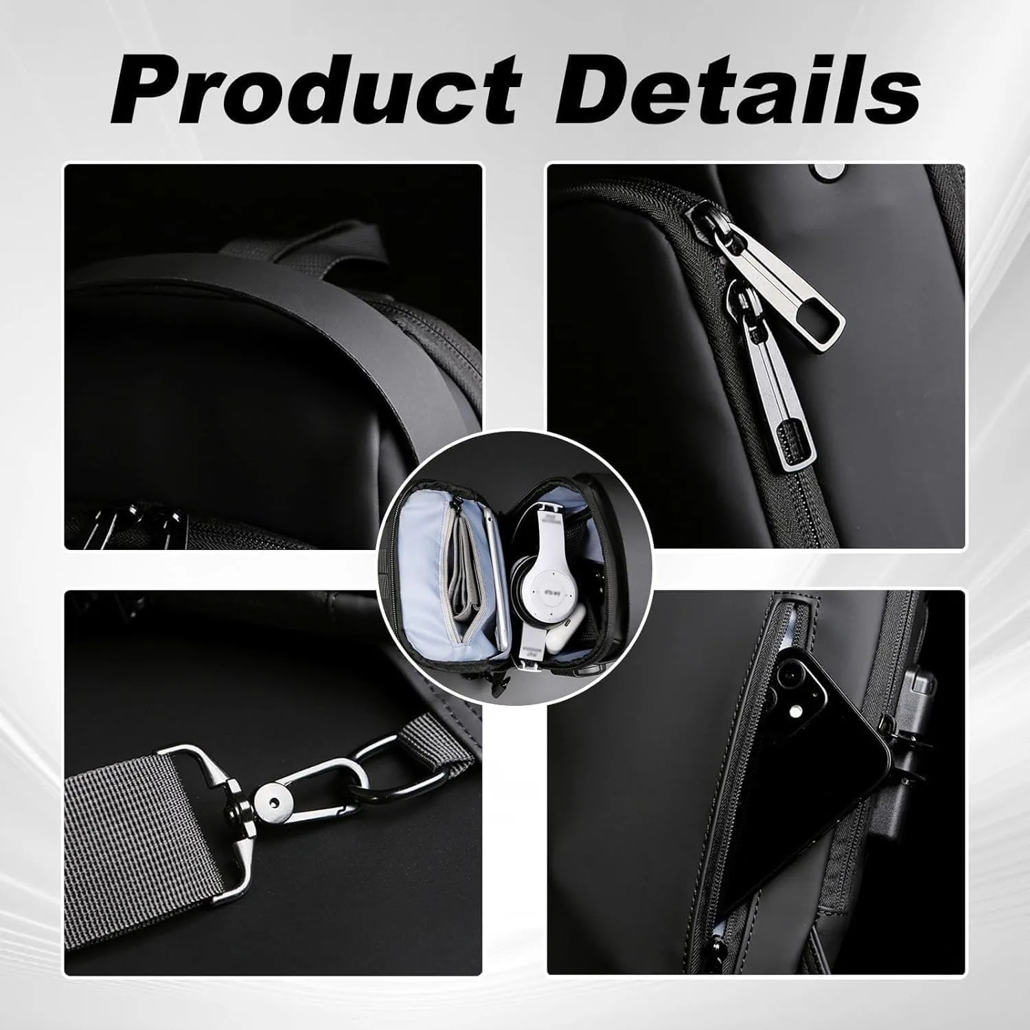New Carbon Fiber Streamline Anti-Theft Sling Bag, Waterproof USB Charging Sport Sling Anti Theft Shoulder Backpack (A)