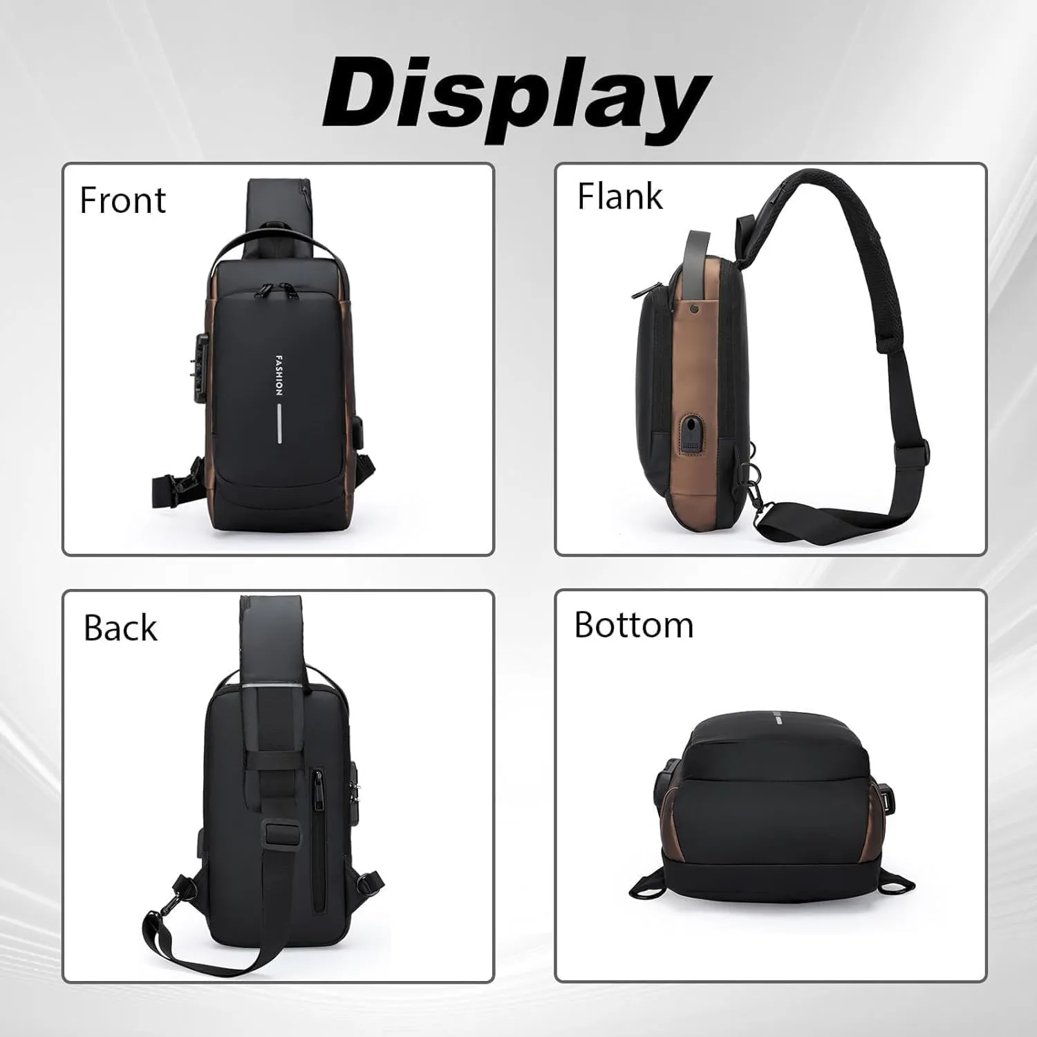 New Carbon Fiber Streamline Anti-Theft Sling Bag, Waterproof USB Charging Sport Sling Anti Theft Shoulder Backpack (A)