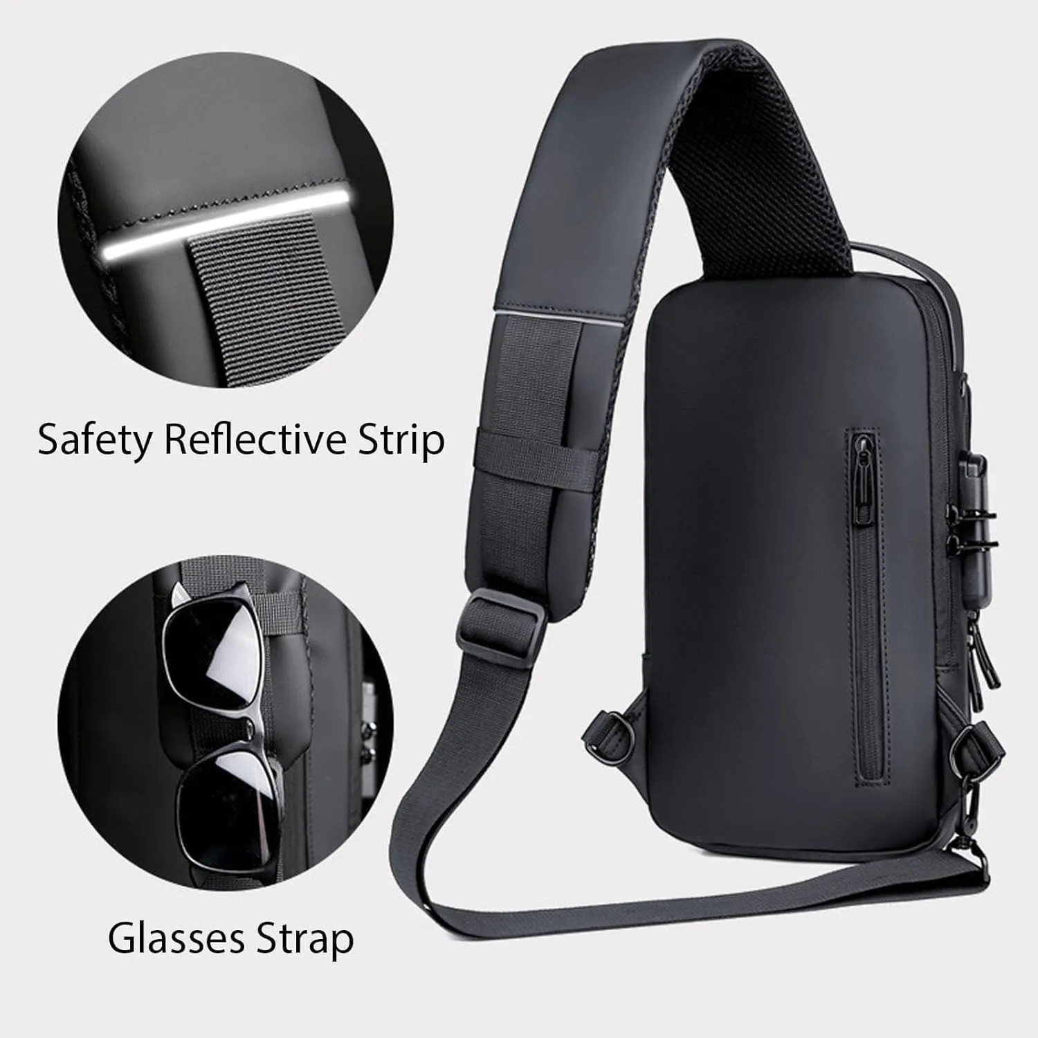 New Carbon Fiber Streamline Anti-Theft Sling Bag, Waterproof USB Charging Sport Sling Anti Theft Shoulder Backpack (A)