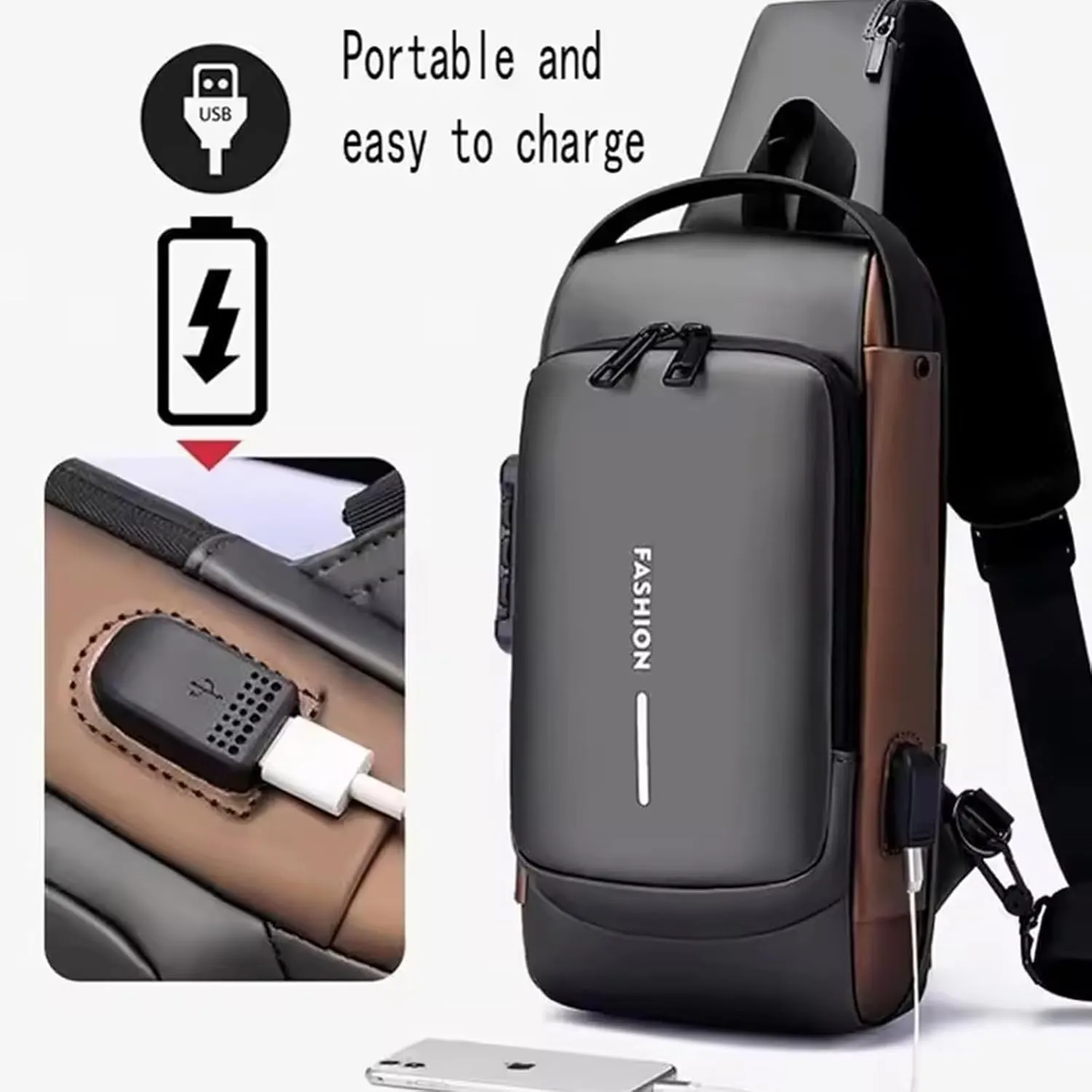New Carbon Fiber Streamline Anti-Theft Sling Bag,USB Charging Sport Sling Carbon Fiber anti Theft Bag