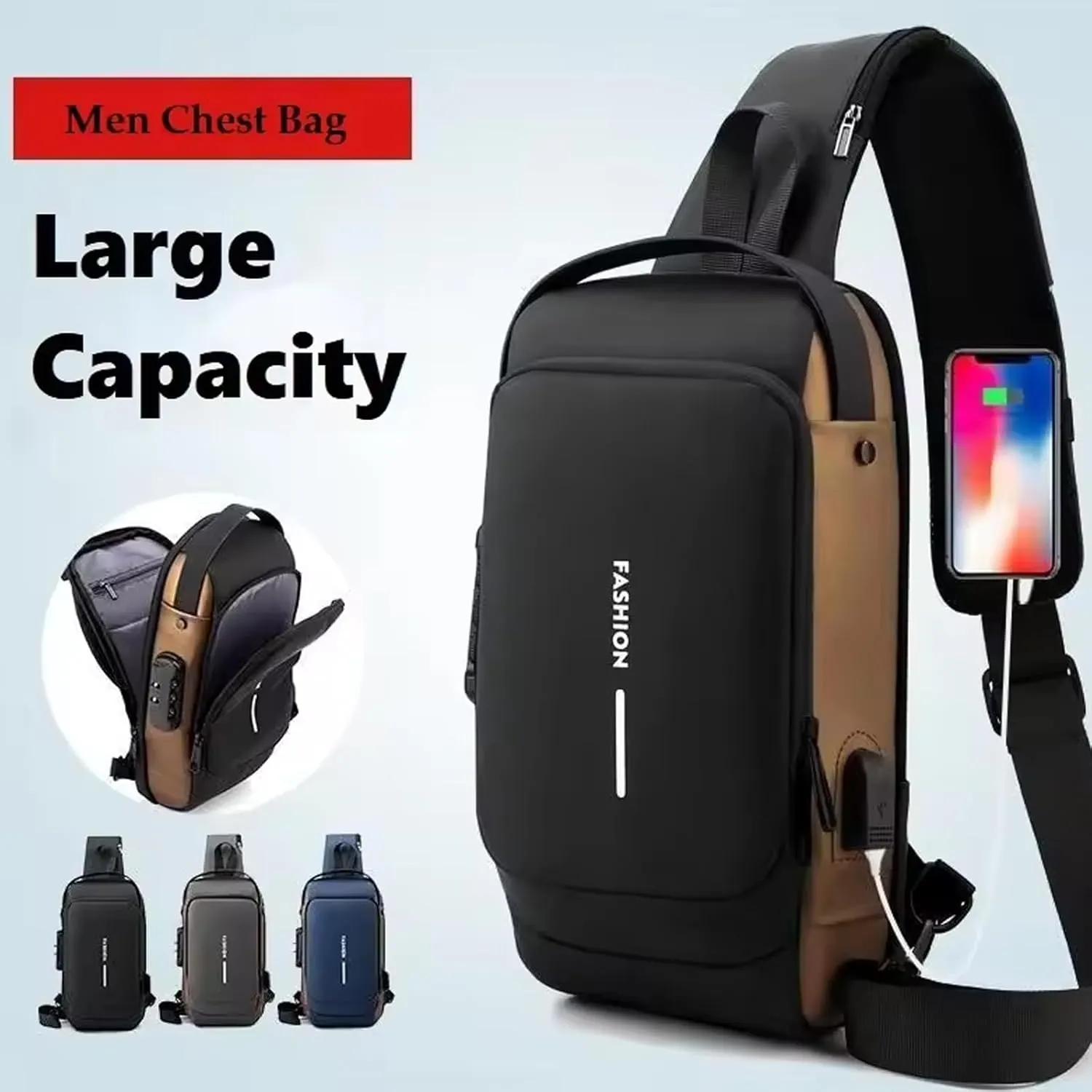 New Carbon Fiber Streamline Anti-Theft Sling Bag,USB Charging Sport Sling Carbon Fiber anti Theft Bag
