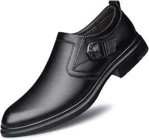 New Dress Oxford Formal Shoes for Men Slip On Monk Strap Crocodile Embossed Vegan Leather Block Heel Low Top Anti-Slip Rubber Sole Slip Resistant Working