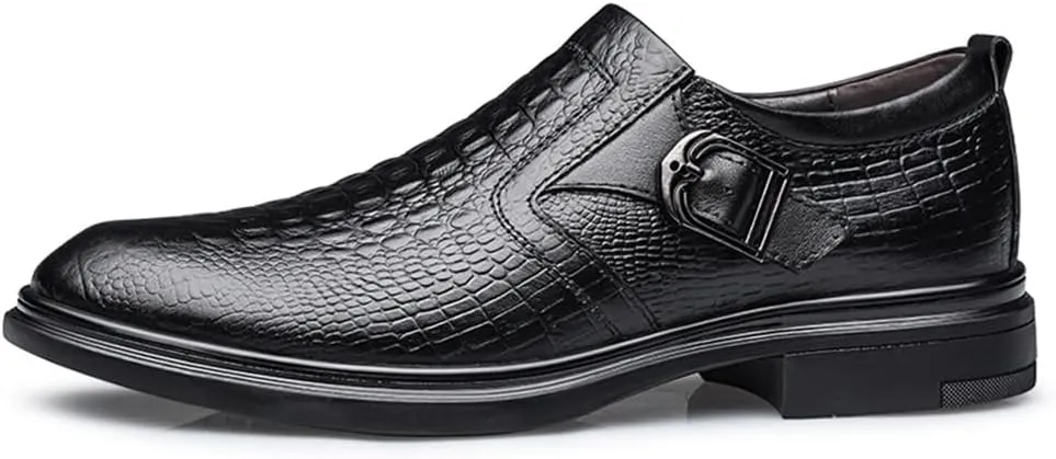 New Dress Oxford Formal Shoes for Men Slip On Monk Strap Crocodile Embossed Vegan Leather Block Heel Low Top Anti-Slip Rubber Sole Slip Resistant Working