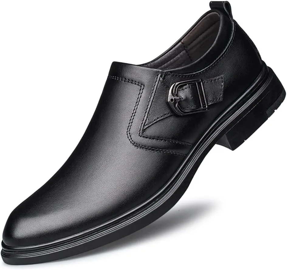 New Dress Oxford Formal Shoes for Men Slip On Monk Strap Crocodile Embossed Vegan Leather Block Heel Low Top Anti-Slip Rubber Sole Slip Resistant Working