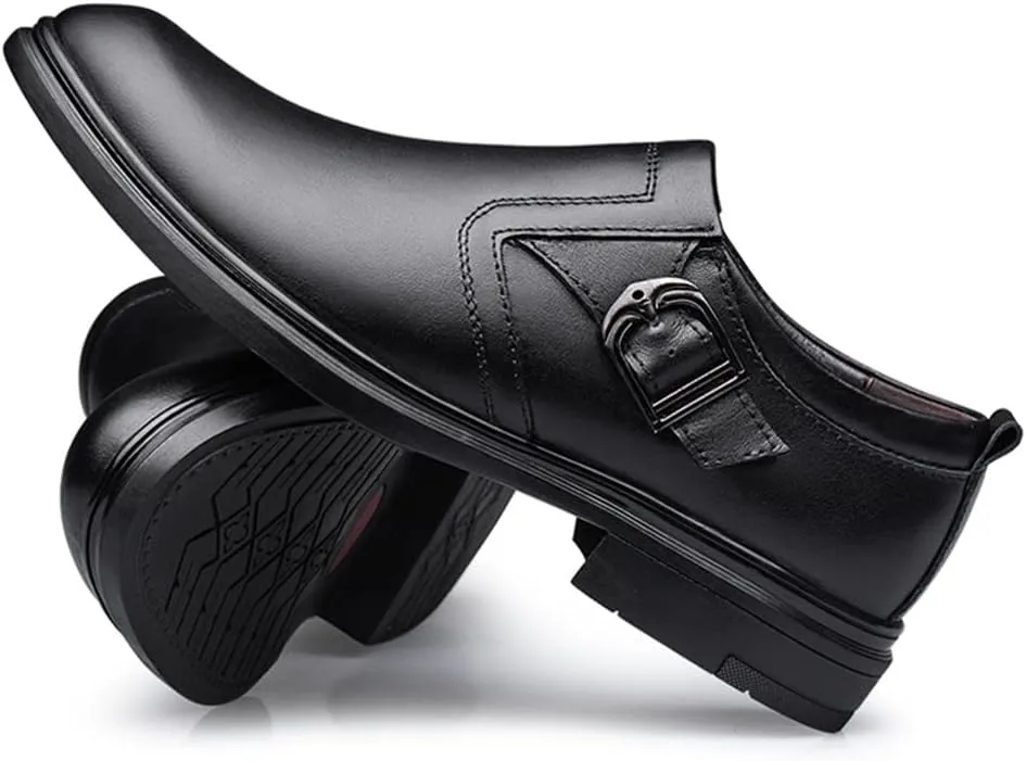 New Dress Oxford Formal Shoes for Men Slip On Monk Strap Crocodile Embossed Vegan Leather Block Heel Low Top Anti-Slip Rubber Sole Slip Resistant Working