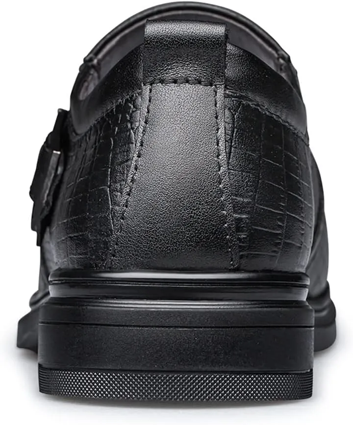 New Dress Oxford Formal Shoes for Men Slip On Monk Strap Crocodile Embossed Vegan Leather Block Heel Low Top Anti-Slip Rubber Sole Slip Resistant Working