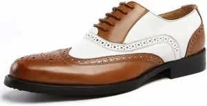 New Formal Shoes for Men Lace Up Brogue Embossed Wing tip PU Leather Two Tone Oxford Shoes Anti-Slip Rubber Sole Non Slip Block Heel Business