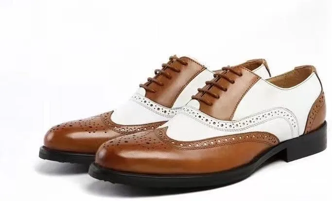 New Formal Shoes for Men Lace Up Brogue Embossed Wing tip PU Leather Two Tone Oxford Shoes Anti-Slip Rubber Sole Non Slip Block Heel Business
