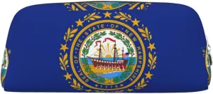 New Hampshire State Flag Print Large Capacity Pencil Case,Pencil Pouch With Zipper, Durable Leather Pen Bag For Office, Travel
