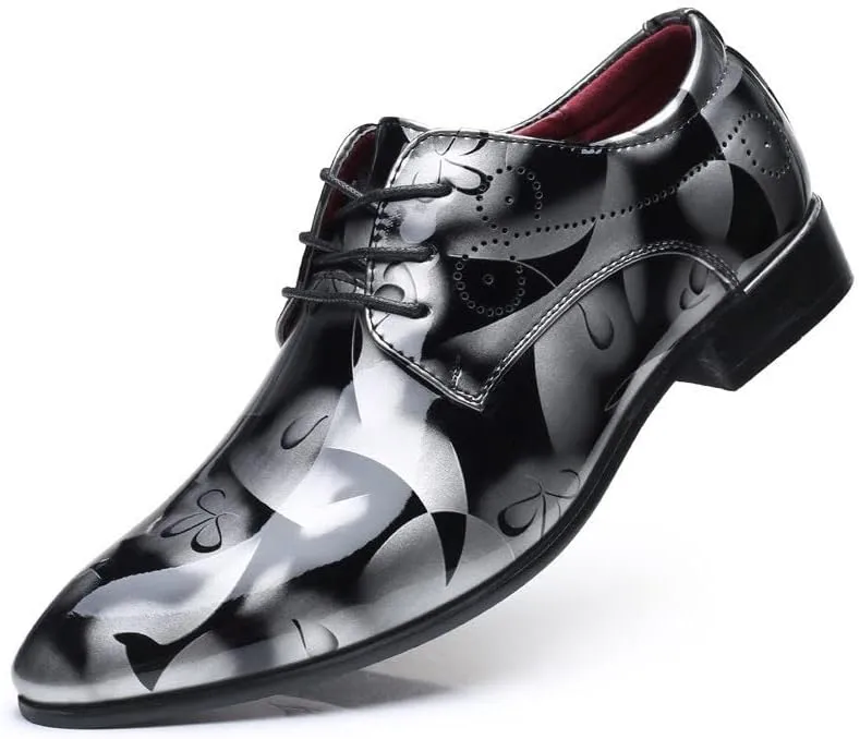 New Oxford Dress Shoes for Men Lace Up Pointed Toe Vegan Leather Floral Embossed Rubber Sole Slip Resistant Anti-Slip Non Slip Wedding