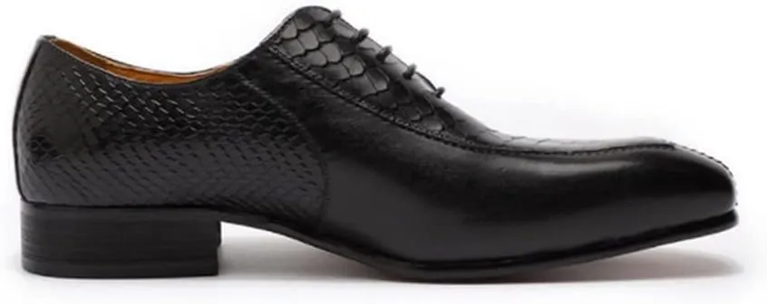 New Oxford Shoes for Men Lace Up Split Toe Pointed Toe Crocodile Embossed Cowhide Anti-Slip Slip Resistant Block Heel Classic