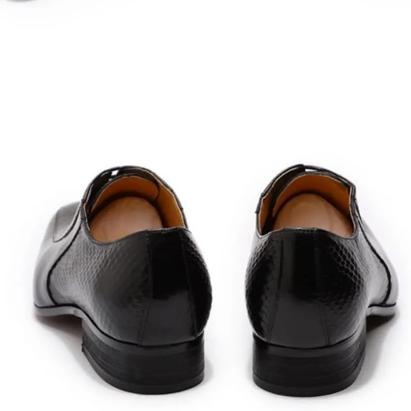 New Oxford Shoes for Men Lace Up Split Toe Pointed Toe Crocodile Embossed Cowhide Anti-Slip Slip Resistant Block Heel Classic