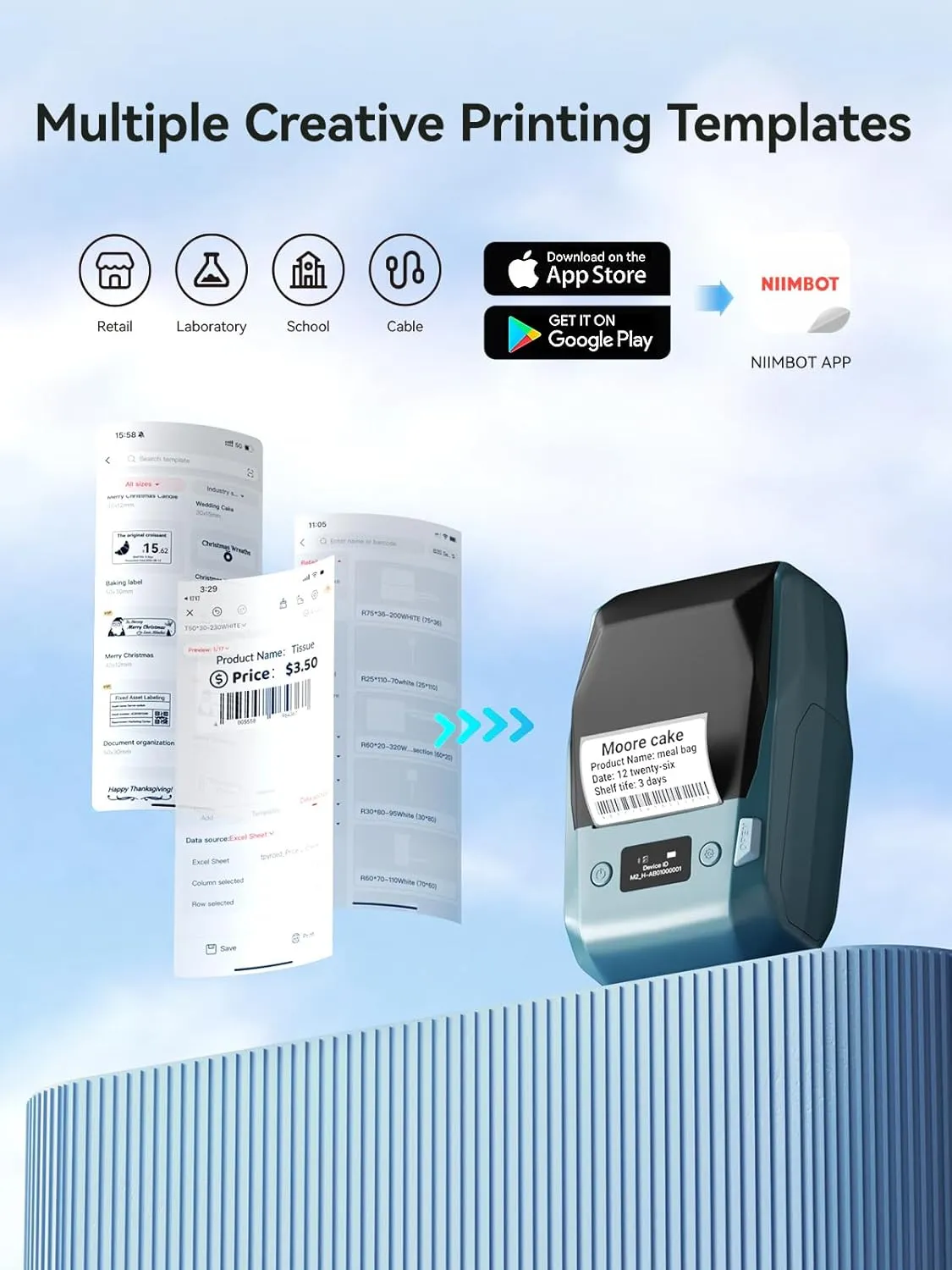 NIIMBOT M2 Thermal Transfer 2Inch Bluetooth Label Maker Smart Printing Sticker Printer Rechargeable for Office Small Business School Home Cable Storage, Compatible with Phones & PC
