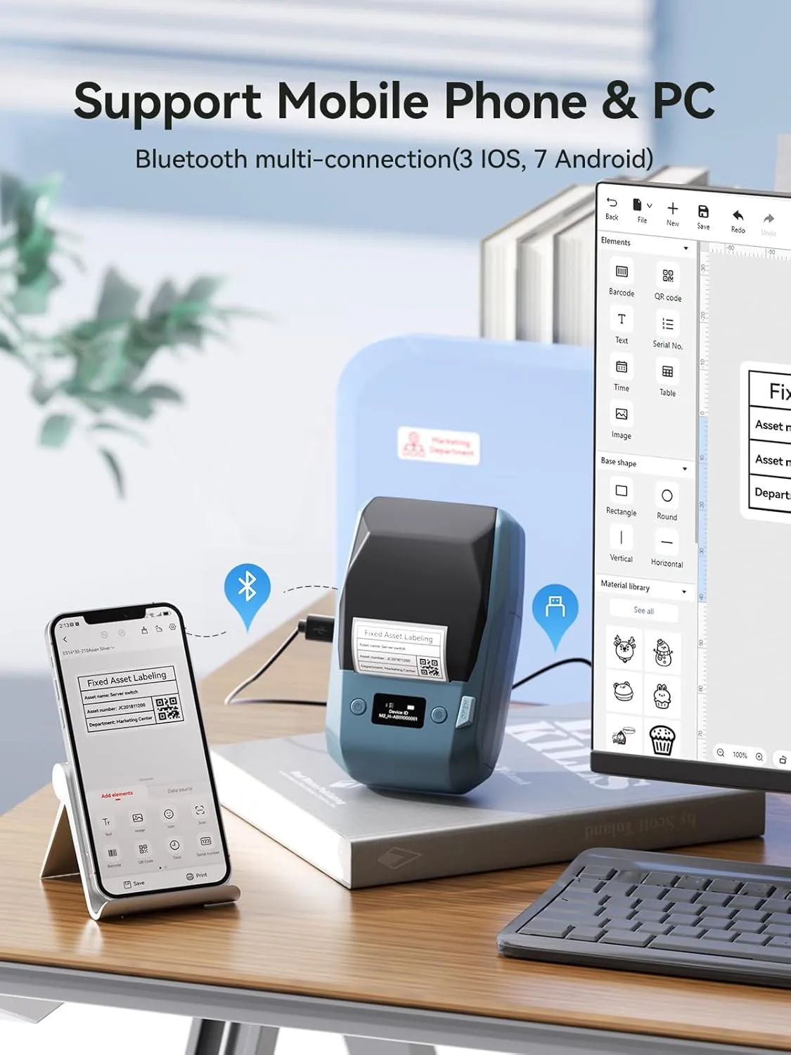 NIIMBOT M2 Thermal Transfer 2Inch Bluetooth Label Maker Smart Printing Sticker Printer Rechargeable for Office Small Business School Home Cable Storage, Compatible with Phones & PC